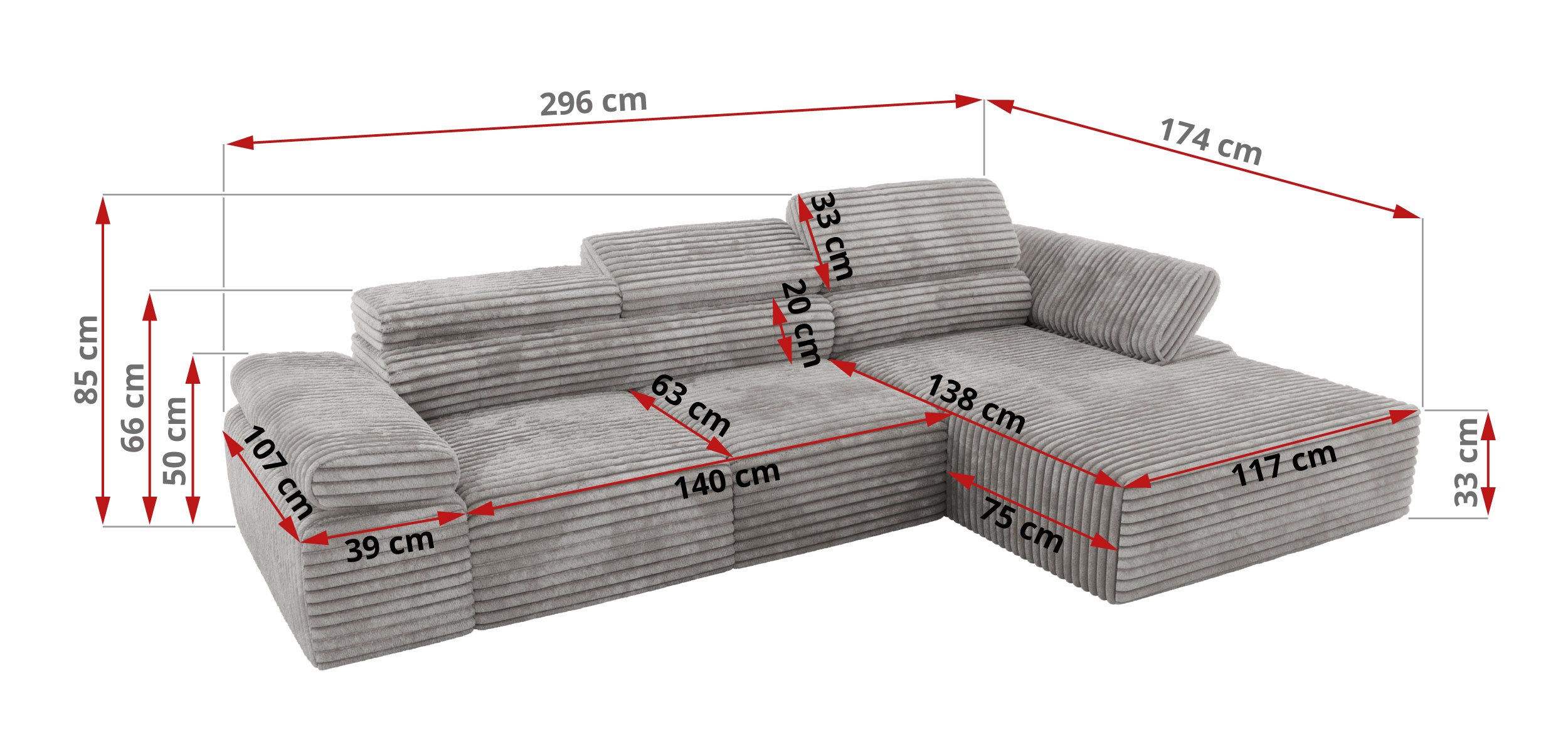 Narożnik z elektrycznym sterowaniem RILASSO L - Tilia 86 - szary - OUTLET - 42_1